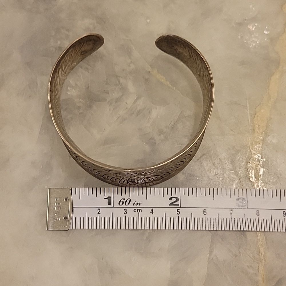 Vintage Native Sterling Silver Art Noveau Cuff SouthWestern Boho Bracelet Bangle - Picture 10 of 13